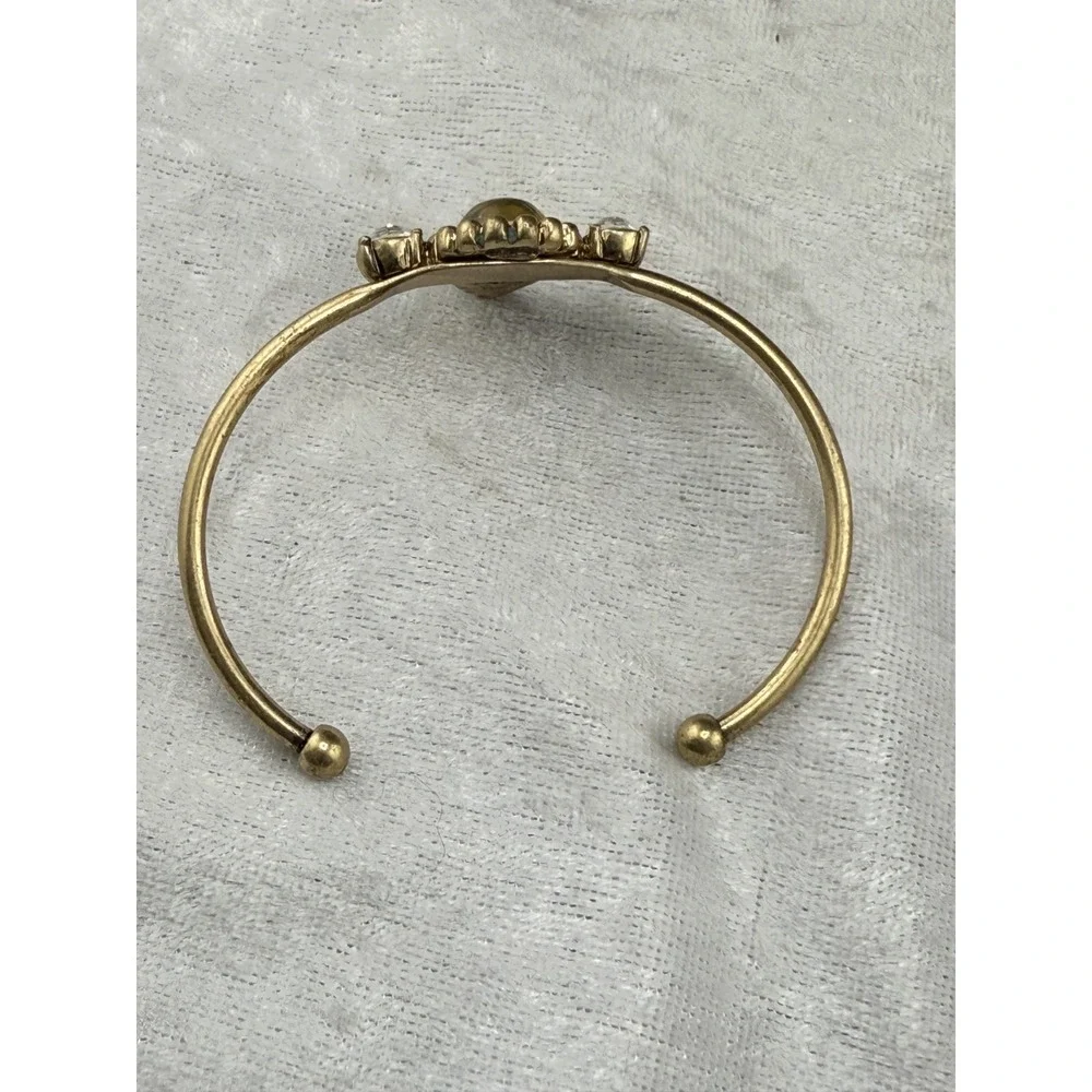 Rhinestone Cuff‎ Bracelet Delicate Simple Gold Tone 6.5